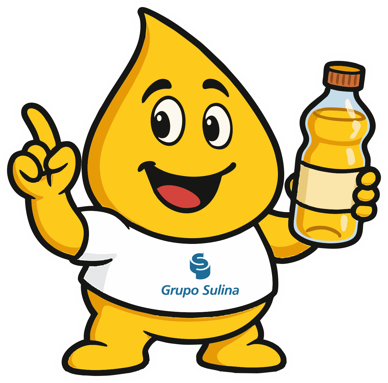Gota segurando uma garrafa de óleo